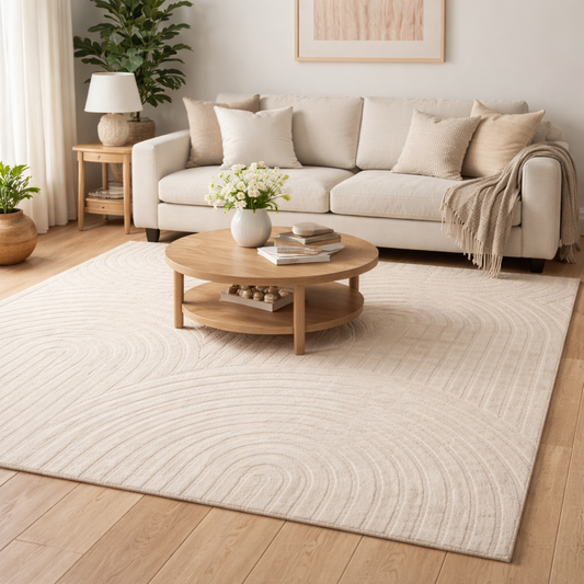 Cream Boho Rug | Tufted Polyester | Living Room & Bedroom Decor
