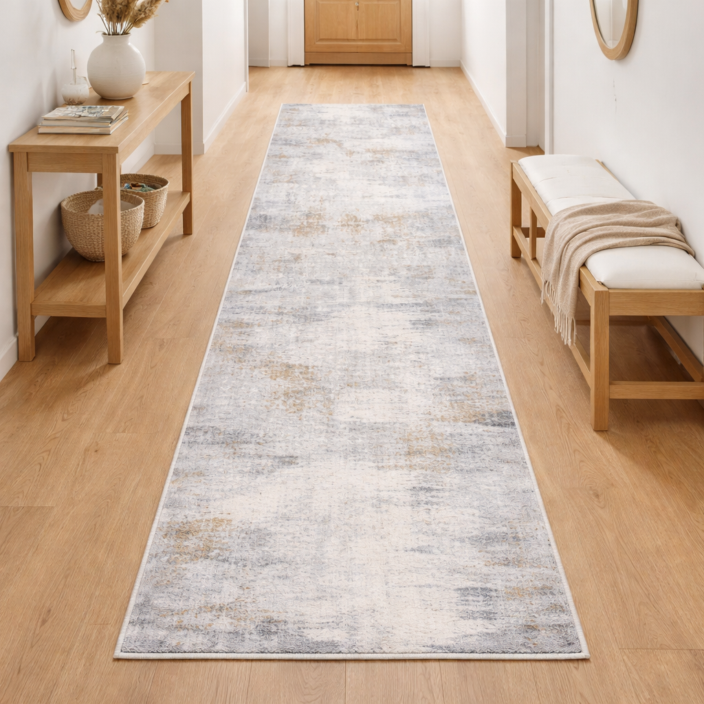 Abstract Living Room Rug | Grey Gold Accent | Modern Luxury Rug