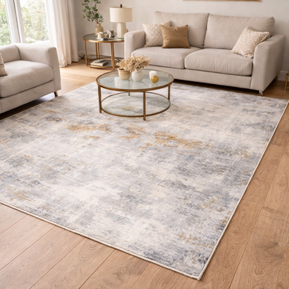 Abstract Living Room Rug | Grey Gold Accent | Modern Luxury Rug