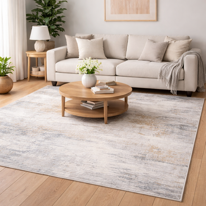 Abstract Living Room Rug | Grey Gold Accent | Modern Luxury Rug