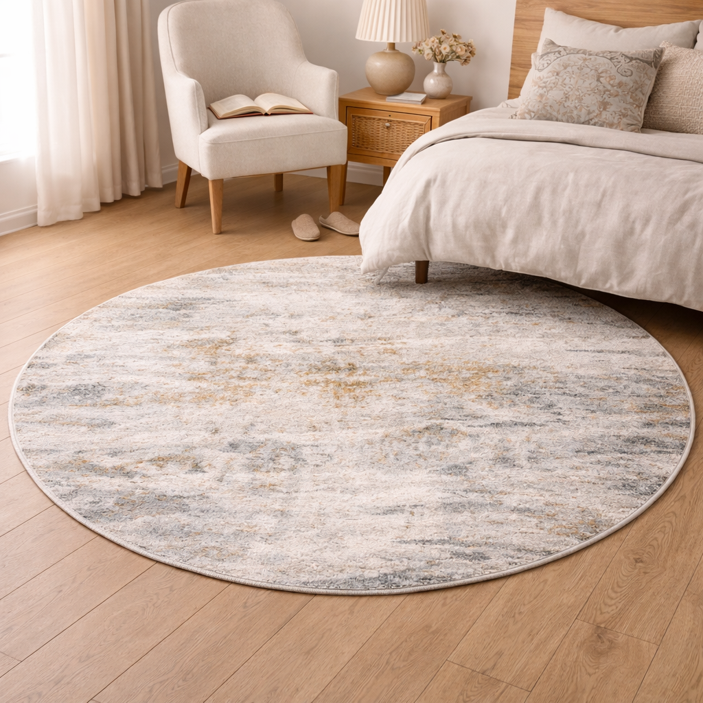 Abstract Living Room Rug | Grey Gold Accent | Modern Luxury Rug