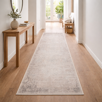 Grey Beige Distressed Rug | Flatwoven Washable | Living Room & Bedroom Rug