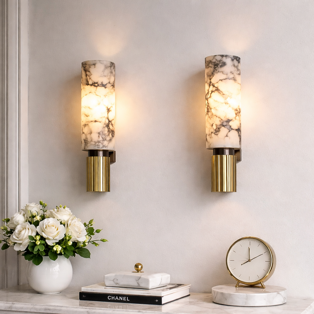 Copper Stone Wall Light | Modern Marble Wall Sconce | Warm Ambient Lighting