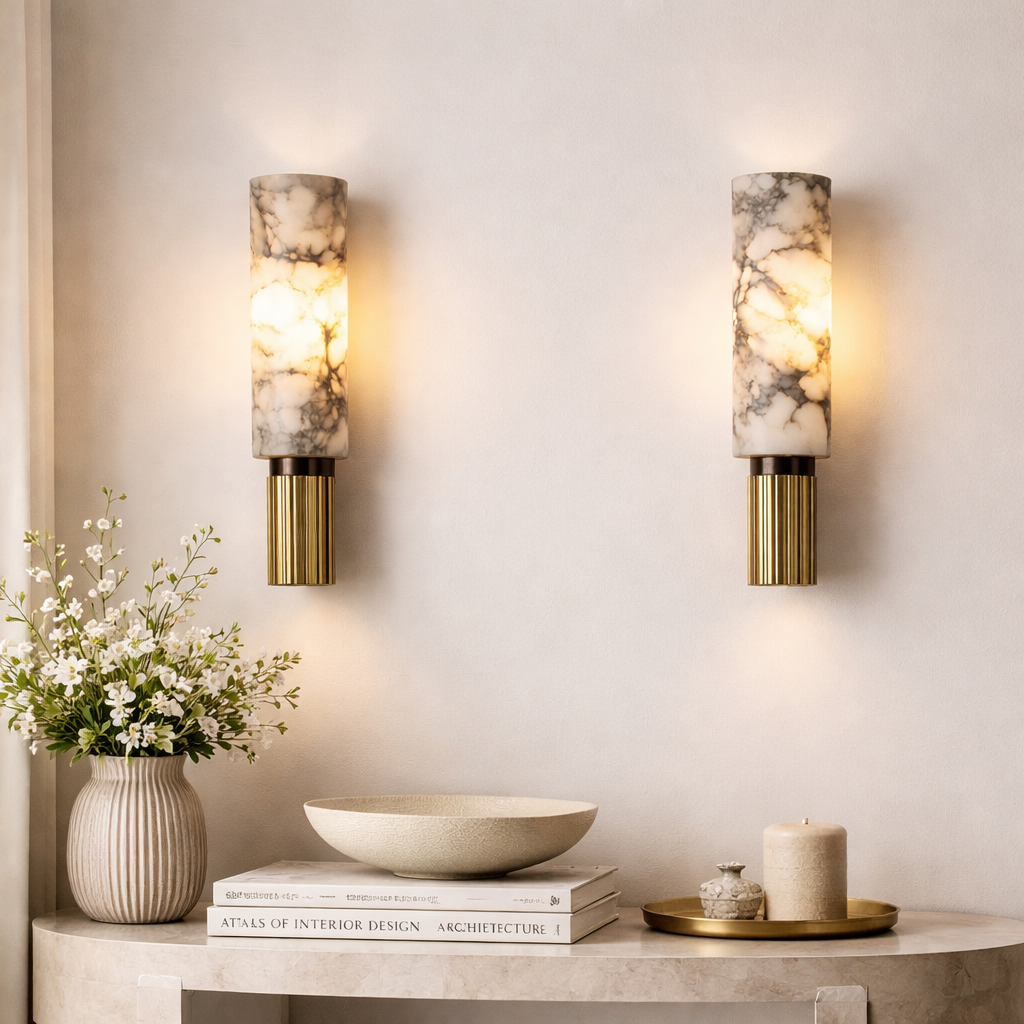 Copper Stone Wall Light | Modern Marble Wall Sconce | Warm Ambient Lighting