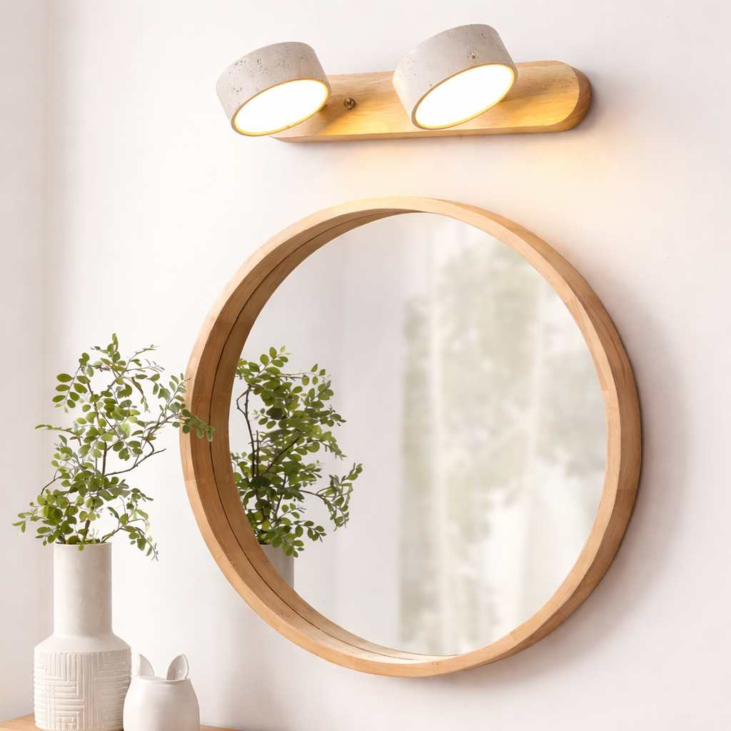 Travertine Duo Wall Light | Modern Bathroom Vanity Lighting | Natural Stone Wall Fixture
