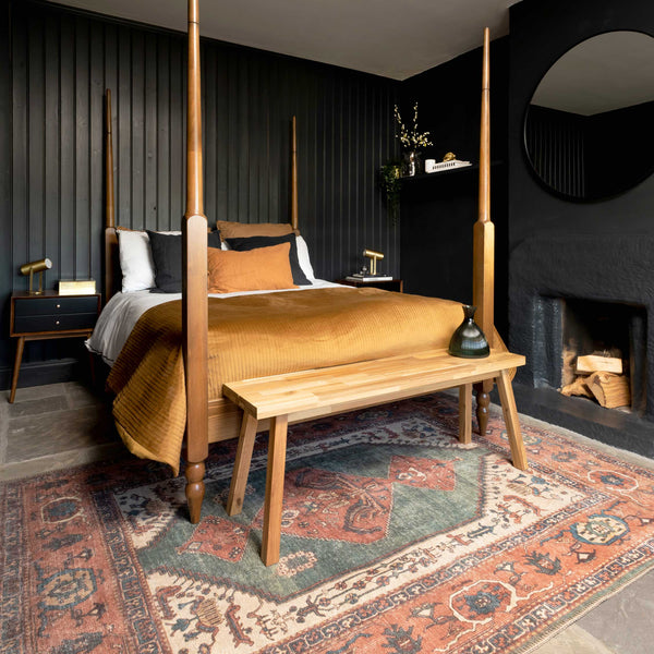 Faro Terracotta Green Washable Area Rug | Boho Living Room Rug 1