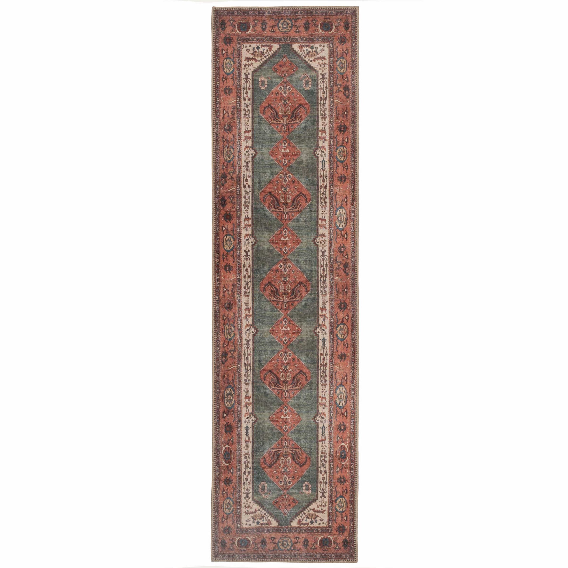 Faro Terracotta Green Washable Area Rug | Boho Living Room Rug 10