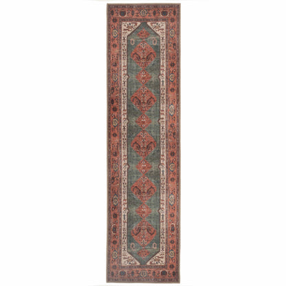 Faro Terracotta Green Washable Area Rug | Boho Living Room Rug 10