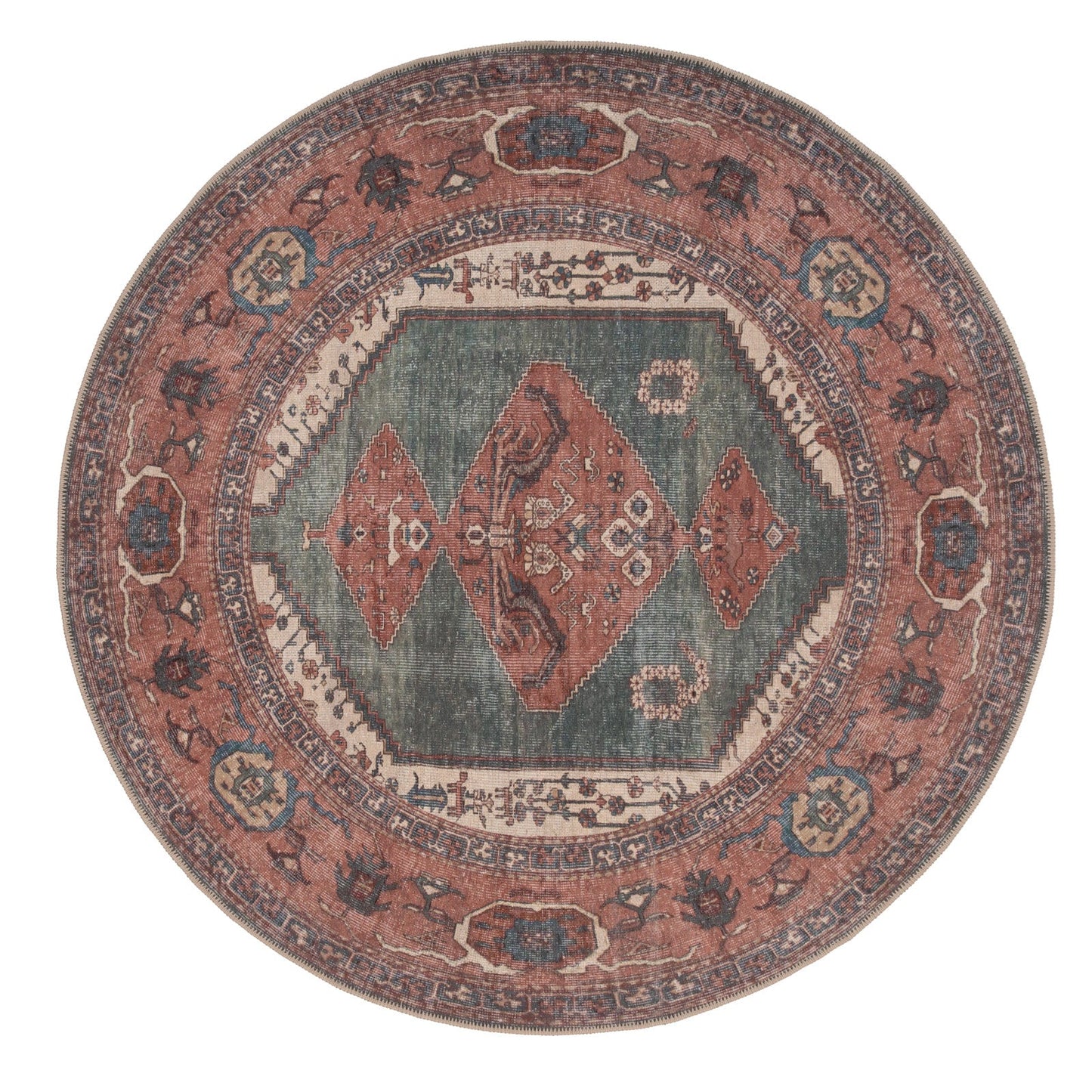 Faro Terracotta Green Washable Area Rug | Boho Living Room Rug 11
