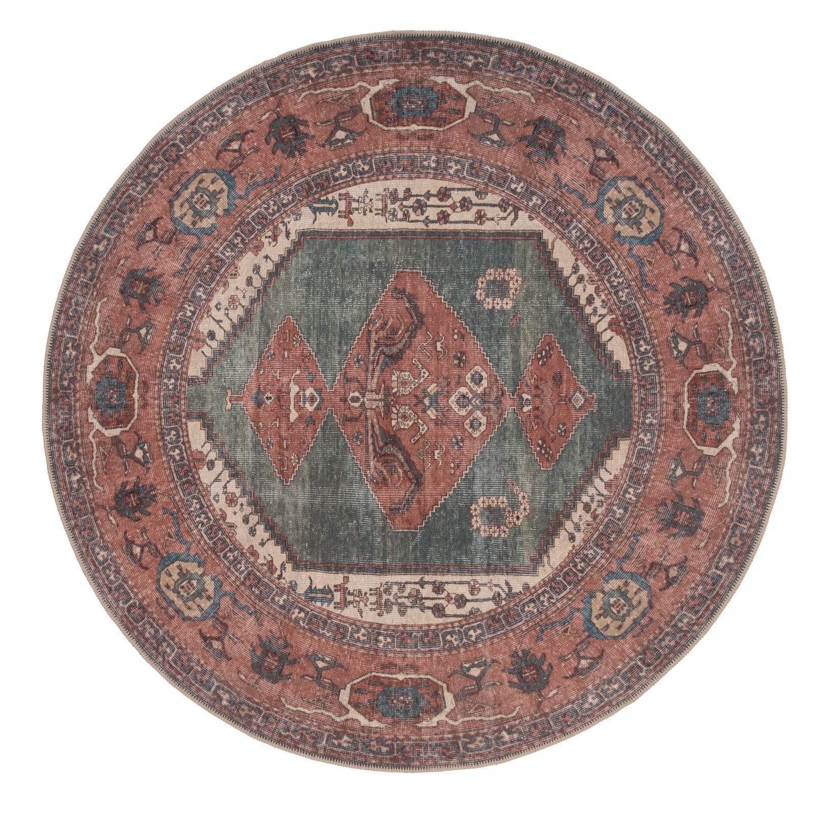 Faro Terracotta Green Washable Area Rug | Boho Living Room Rug 11