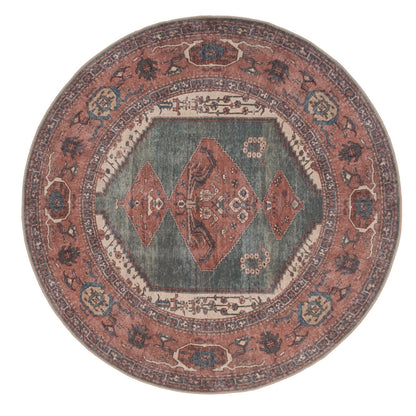 Faro Terracotta Green Washable Area Rug | Boho Living Room Rug 11