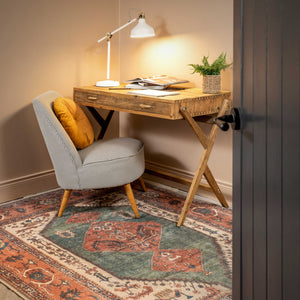 Faro Terracotta Green Washable Area Rug | Boho Living Room Rug 7