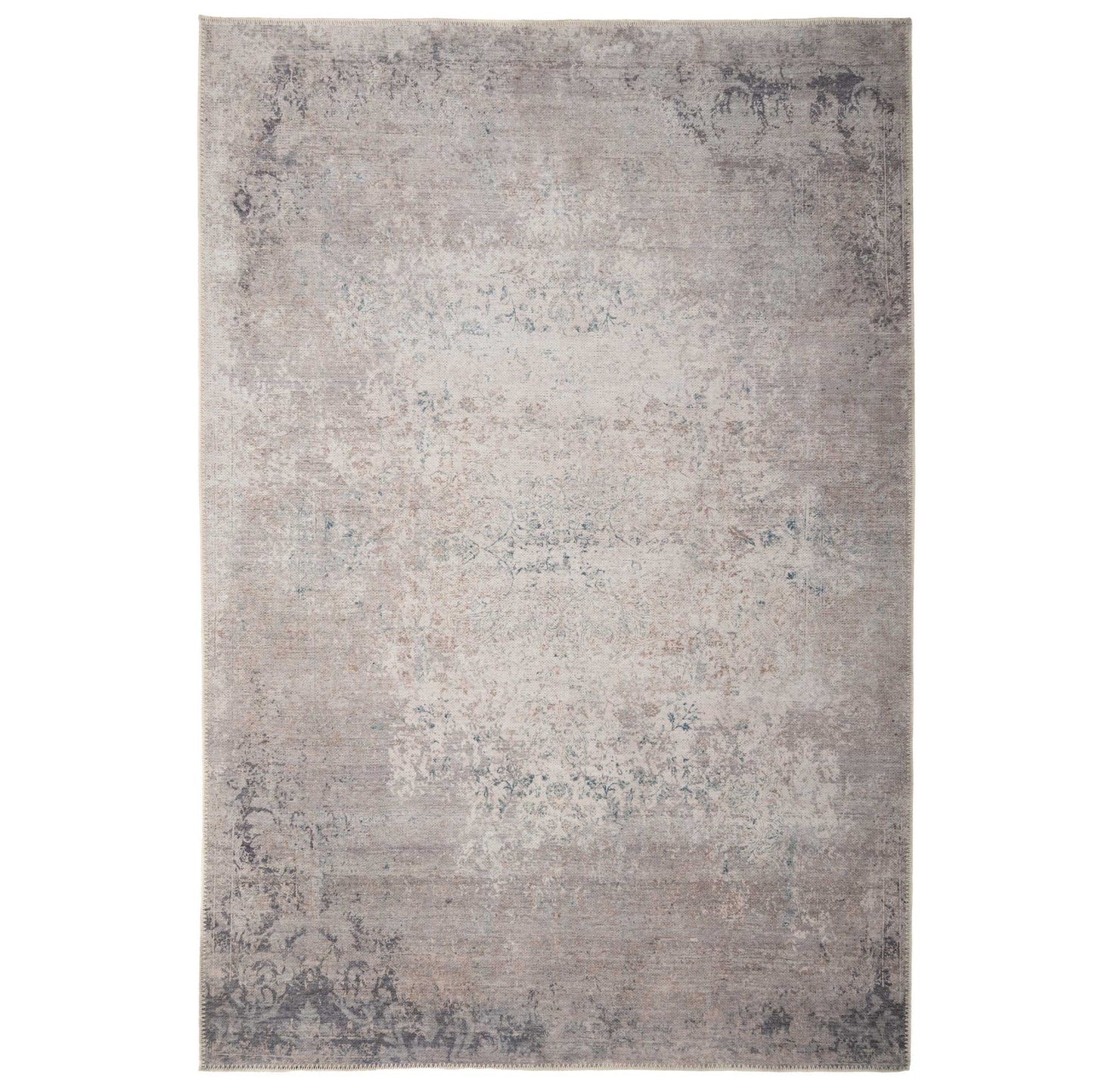 Fleur | Washable Flatwoven Distressed Rug in Grey Beige 0