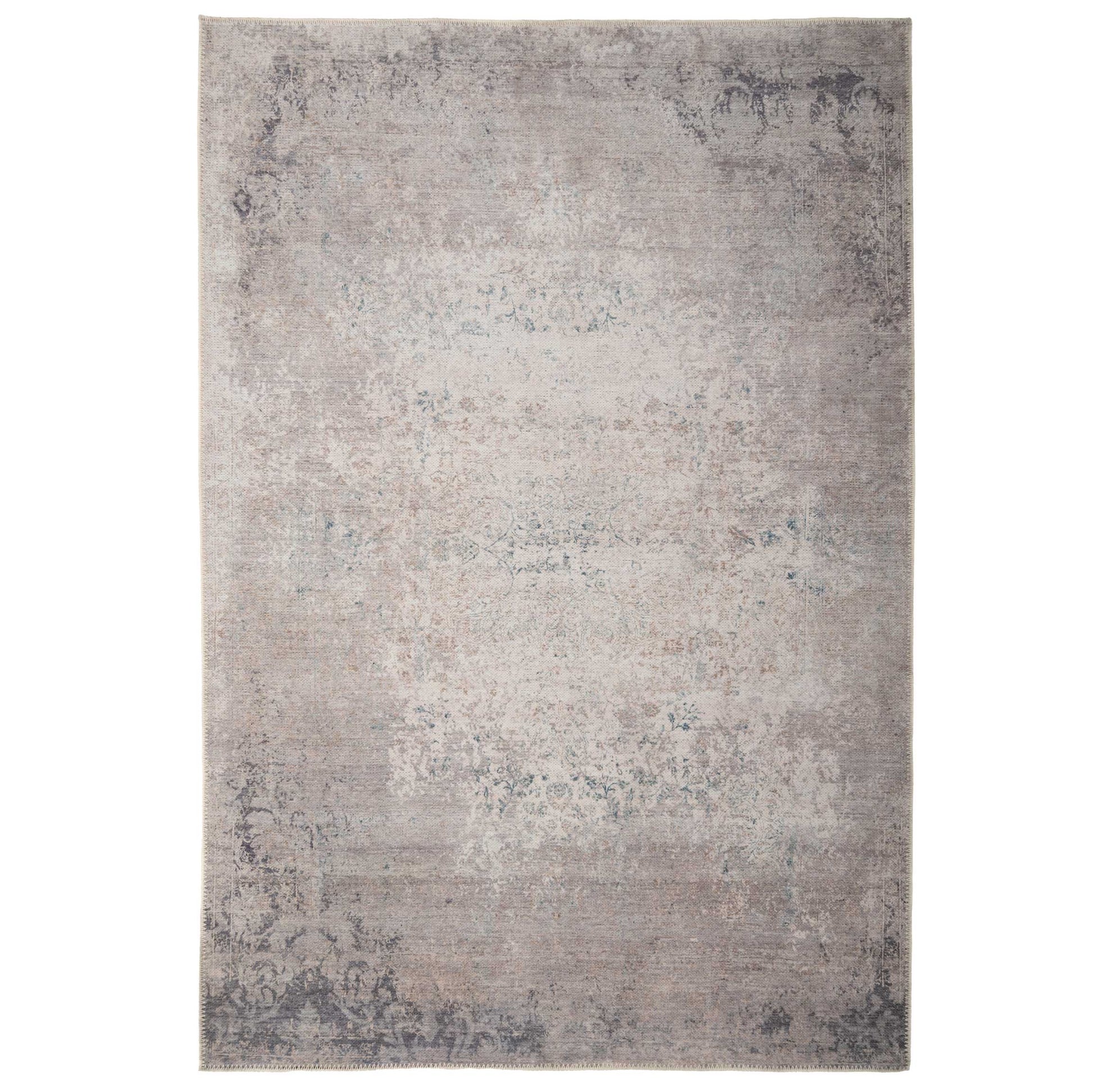 Fleur | Washable Flatwoven Distressed Rug in Grey Beige 0